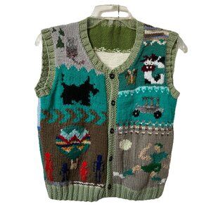 Vintage Handmade Knit Sweater Vest Kids Soccer Novelty Sailboat Animals